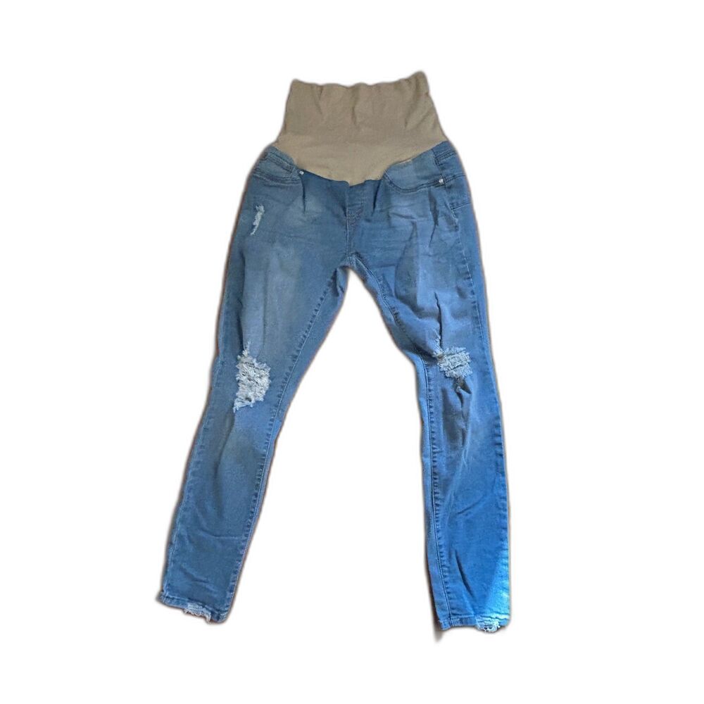 Distressed Maternity Skinny Jeans Full Panel XL 9th and Main